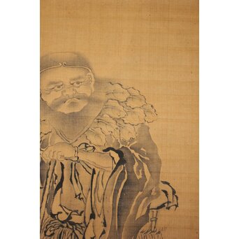 文川山貞 水墨細密画【神農図】絹本軸装　Z762 