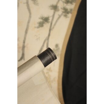 酒井三良【茸狩】和紙掛軸 共箱　Z765 