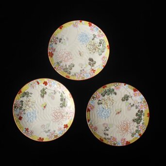 瀧藤萬次郎 色絵磁器皿 三枚　P622