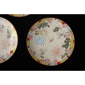 瀧藤萬次郎 色絵磁器皿 三枚　P622 