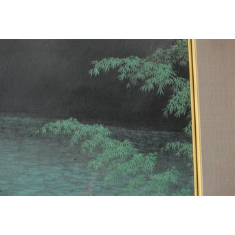 二川和之 【雨聲】 20号 日本画額装　Z767 