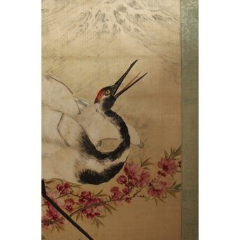 胡鉄梅【蓬島春深】絹本軸装　Z769 