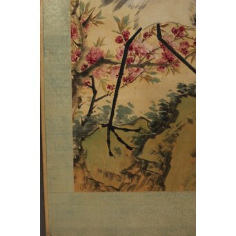 胡鉄梅【蓬島春深】絹本軸装　Z769 