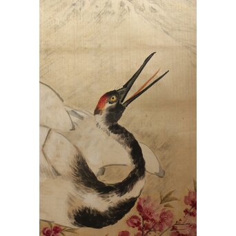 胡鉄梅【蓬島春深】絹本軸装　Z769 