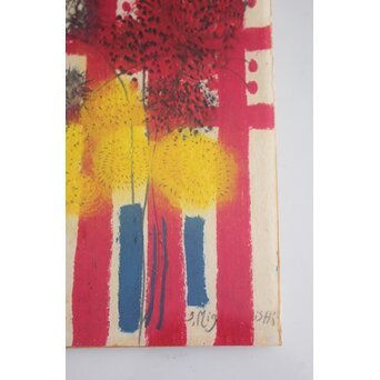 三岸節子 オイルパステル【花】額装　Z774 