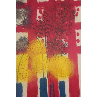 三岸節子 オイルパステル【花】額装　Z774 