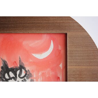 葛西四雄【ミミズク】水彩色紙額装　A776 