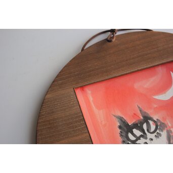 葛西四雄【ミミズク】水彩色紙額装　A776 