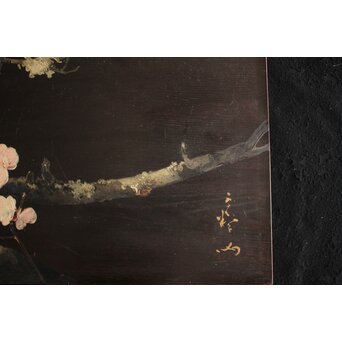 川村清雄 紅白梅図 油彩 板絵　Z783 