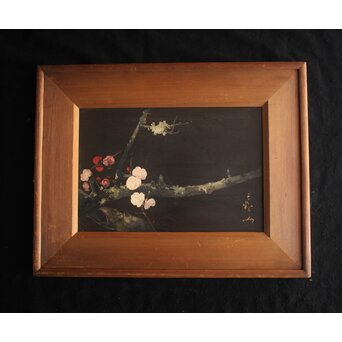 川村清雄 紅白梅図 油彩 板絵　Z783 