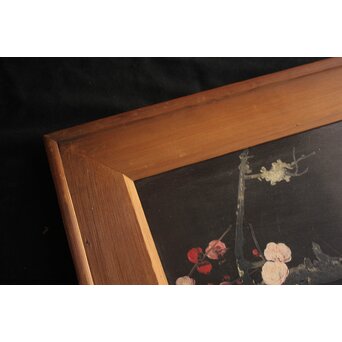 川村清雄 紅白梅図 油彩 板絵　Z783 