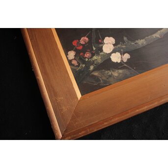 川村清雄 紅白梅図 油彩 板絵　Z783 