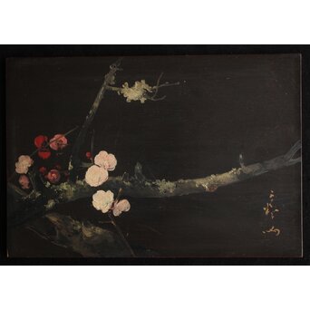 川村清雄 紅白梅図 油彩 板絵　Z783 