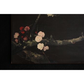川村清雄 紅白梅図 油彩 板絵　Z783 