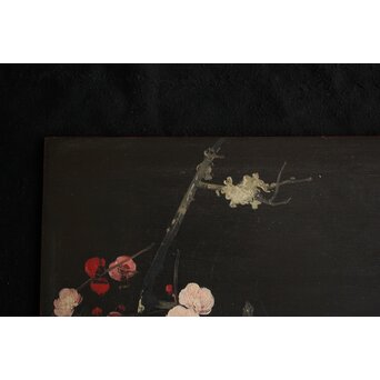 川村清雄 紅白梅図 油彩 板絵　Z783 