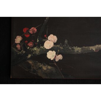 川村清雄 紅白梅図 油彩 板絵　Z783 