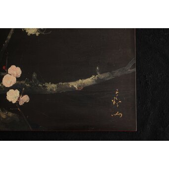 川村清雄 紅白梅図 油彩 板絵　Z783 