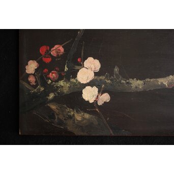川村清雄 紅白梅図 油彩 板絵　Z783 
