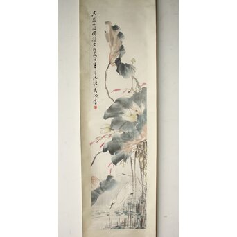 房少臣 蓮図 紙本掛軸　 Z787