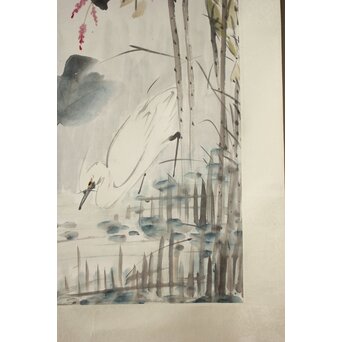 房少臣 蓮図 紙本掛軸　 Z787 