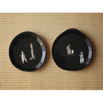 朝鮮美術 李王家美術工場造 将軍標螺鈿 瓢盆 2個1組　U402