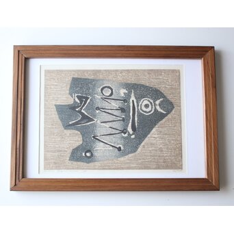 萩原英雄【魚】木版画 額装　Z792