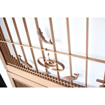 投網図と吉祥紋 大欄間 2枚1組　R0529 