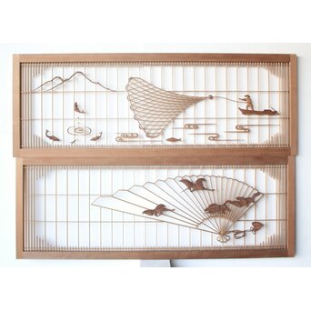 投網図と吉祥紋 大欄間 2枚1組　R0529