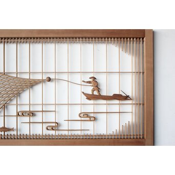 投網図と吉祥紋 大欄間 2枚1組　R0529 