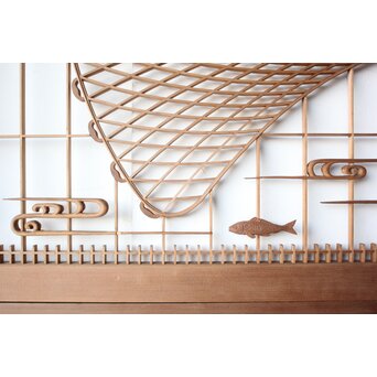 投網図と吉祥紋 大欄間 2枚1組　R0529 