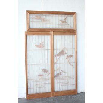 鶴亀書院欄間 3枚1組　R0534 ウラ くもりガラス