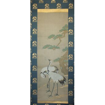 竹屋町刺繍 鶴図 掛軸　Z796 