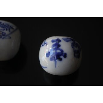 倣 富岡鉄斎書 染付【百事如意】風鎮 一対　P628 