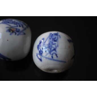 倣 富岡鉄斎書 染付【百事如意】風鎮 一対　P628 