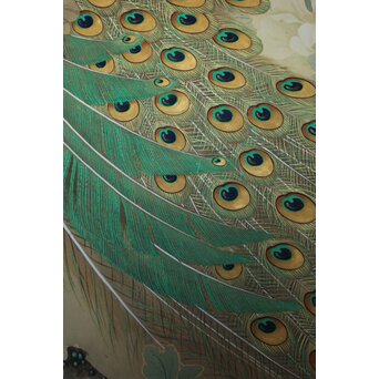華堂筆 孔雀之図 大幅 絹本軸装 共箱　Z802 