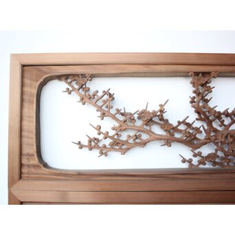 大島五雲 井波彫刻 四君子木彫欄間 2枚1組　R0535 