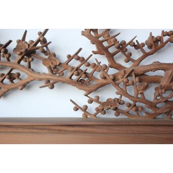 大島五雲 井波彫刻 四君子木彫欄間 2枚1組　R0535 