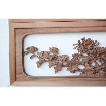 大島五雲 井波彫刻 四君子木彫欄間 2枚1組　R0535 