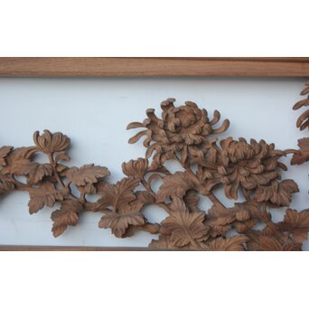 大島五雲 井波彫刻 四君子木彫欄間 2枚1組　R0535 