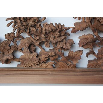 大島五雲 井波彫刻 四君子木彫欄間 2枚1組　R0535 