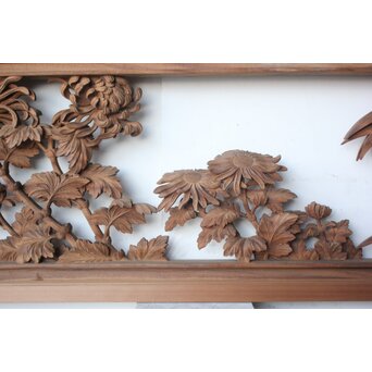 大島五雲 井波彫刻 四君子木彫欄間 2枚1組　R0535 