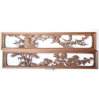 大島五雲 井波彫刻 四君子木彫欄間 2枚1組　R0535 ウラ