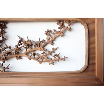 大島五雲 井波彫刻 四君子木彫欄間 2枚1組　R0535 