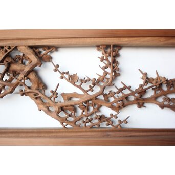 大島五雲 井波彫刻 四君子木彫欄間 2枚1組　R0535 