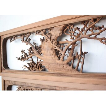 大島五雲 井波彫刻 四君子木彫欄間 2枚1組　R0535 