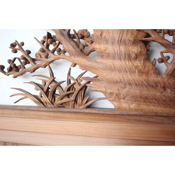 大島五雲 井波彫刻 四君子木彫欄間 2枚1組　R0535 