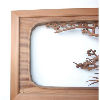 大島五雲 井波彫刻 四君子木彫欄間 2枚1組　R0535 