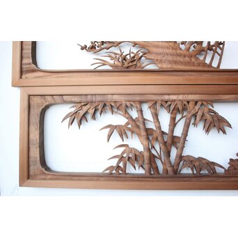 大島五雲 井波彫刻 四君子木彫欄間 2枚1組　R0535 