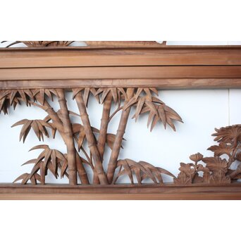 大島五雲 井波彫刻 四君子木彫欄間 2枚1組　R0535 