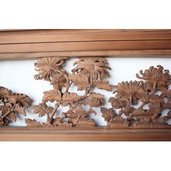 大島五雲 井波彫刻 四君子木彫欄間 2枚1組　R0535 